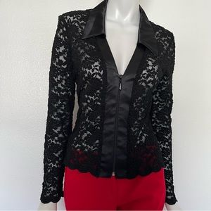 Y2K Connected Apparel Flower lace mesh long sleeve with front zipper size M